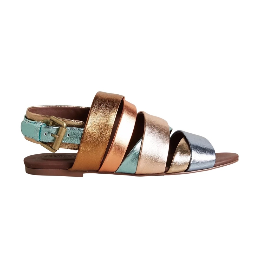 See By Chloe Nappa Laminata Metallic Leather Strappy Sandals Sz 38 Anthropologie - Picture 2 of 10